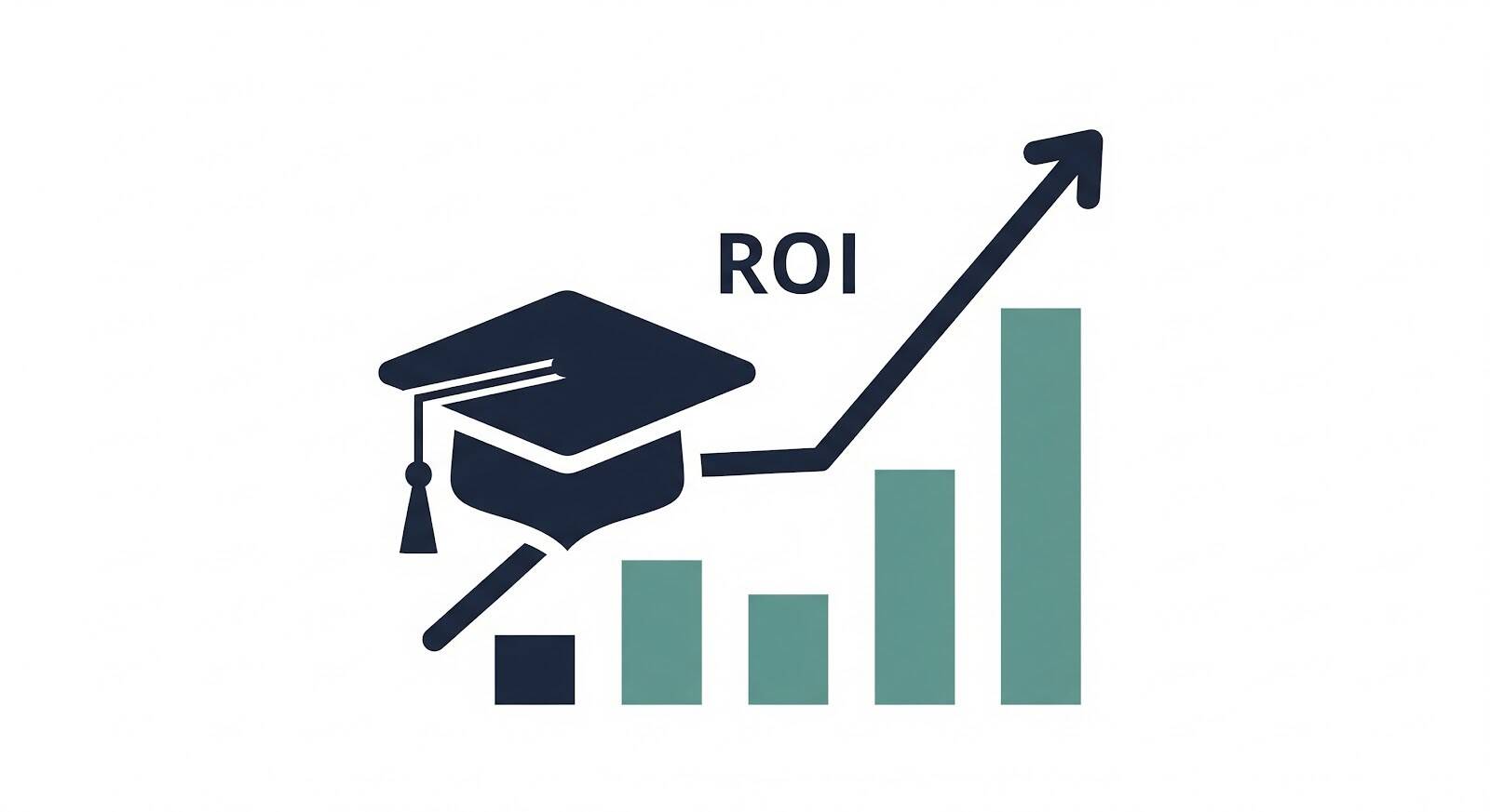 Graduation cap with upward ROI graph illustrating the financial return of a degree